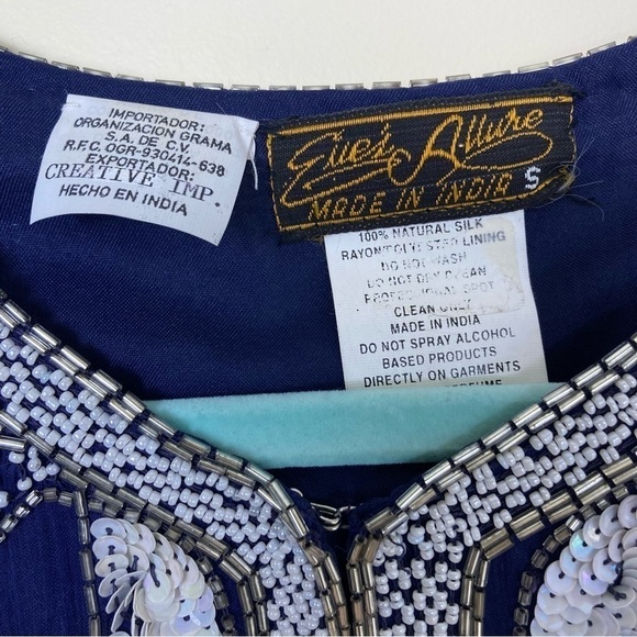 Vintage 80s Eves Allure Silk Sequined Party Blazer Dress Jacket Elegant Sz M - Picture 12 of 15